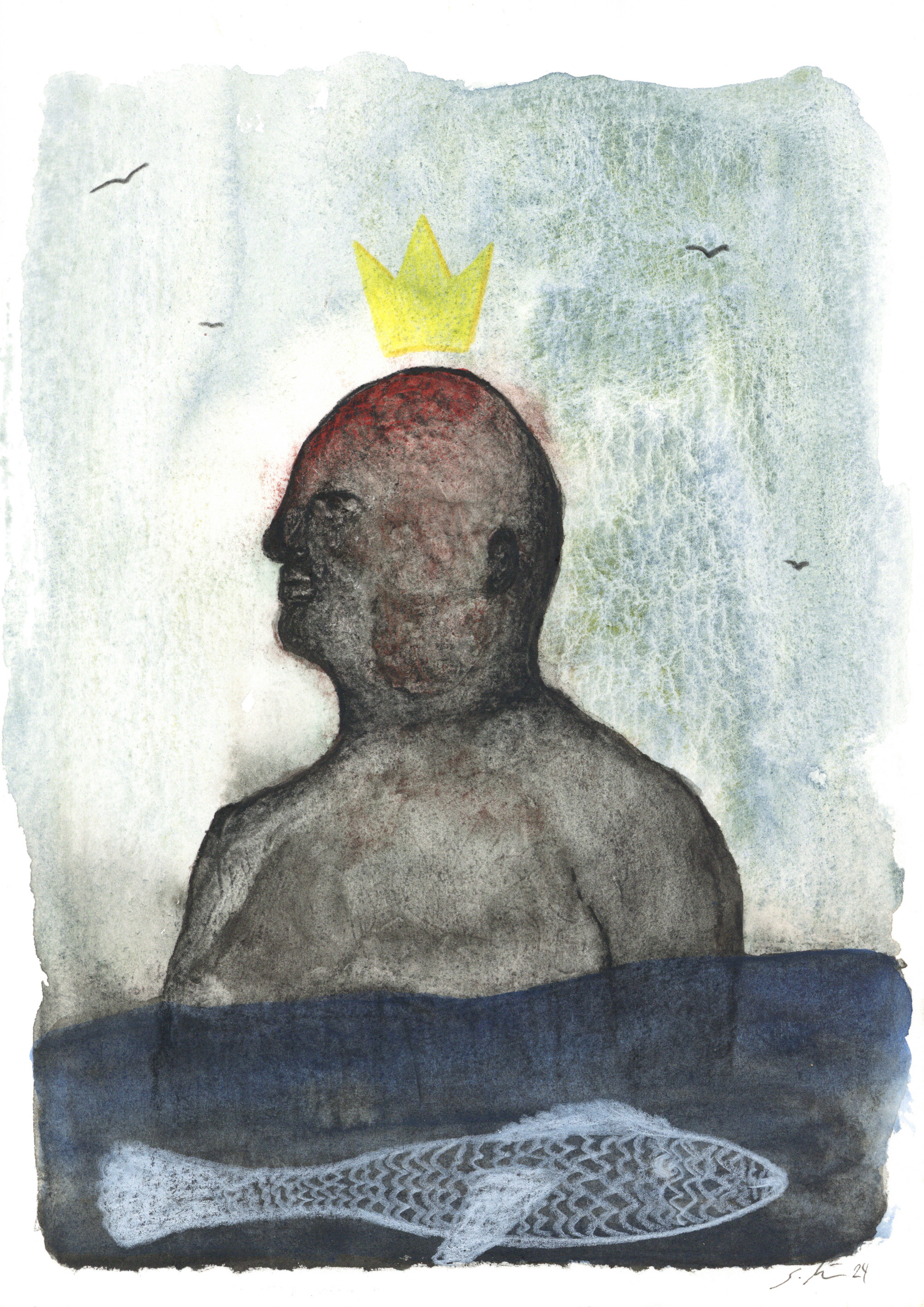 ohne Titel, 2024, Mischtechnik auf Papier, 24 x 17 cm